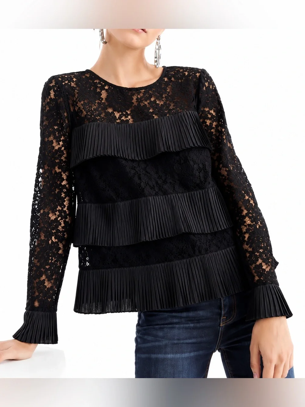 J Crew lace layered black top, size 0P